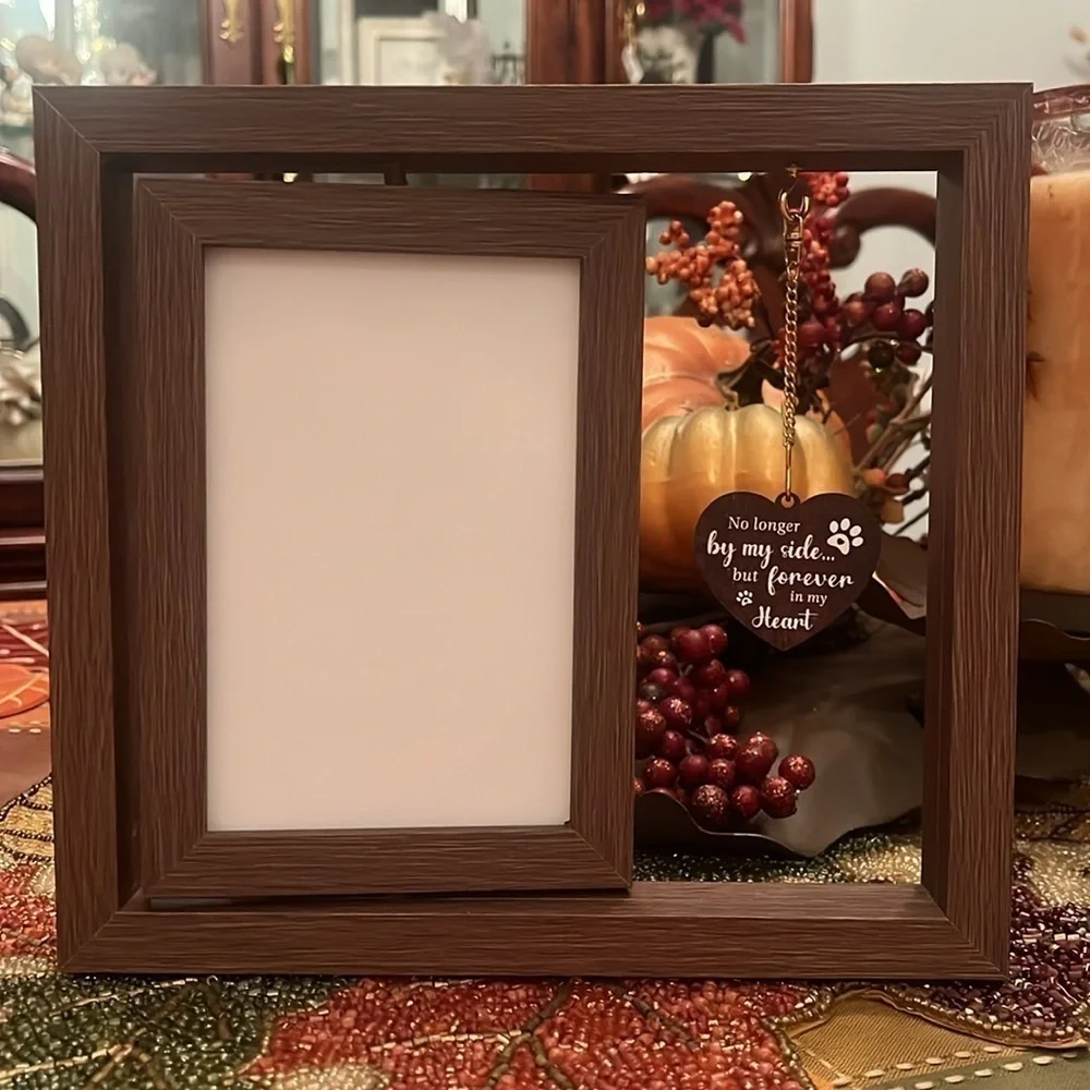 Brand New Pet Memorial Picture Frame Dog Cat Loss Rotating Wooden Photo Holder